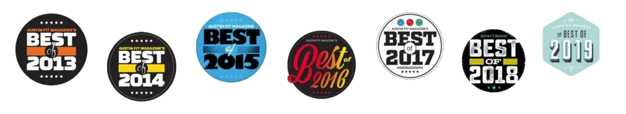 Austin Fit Magazine Best Chiropractor awards earned from 2013 through 2019
